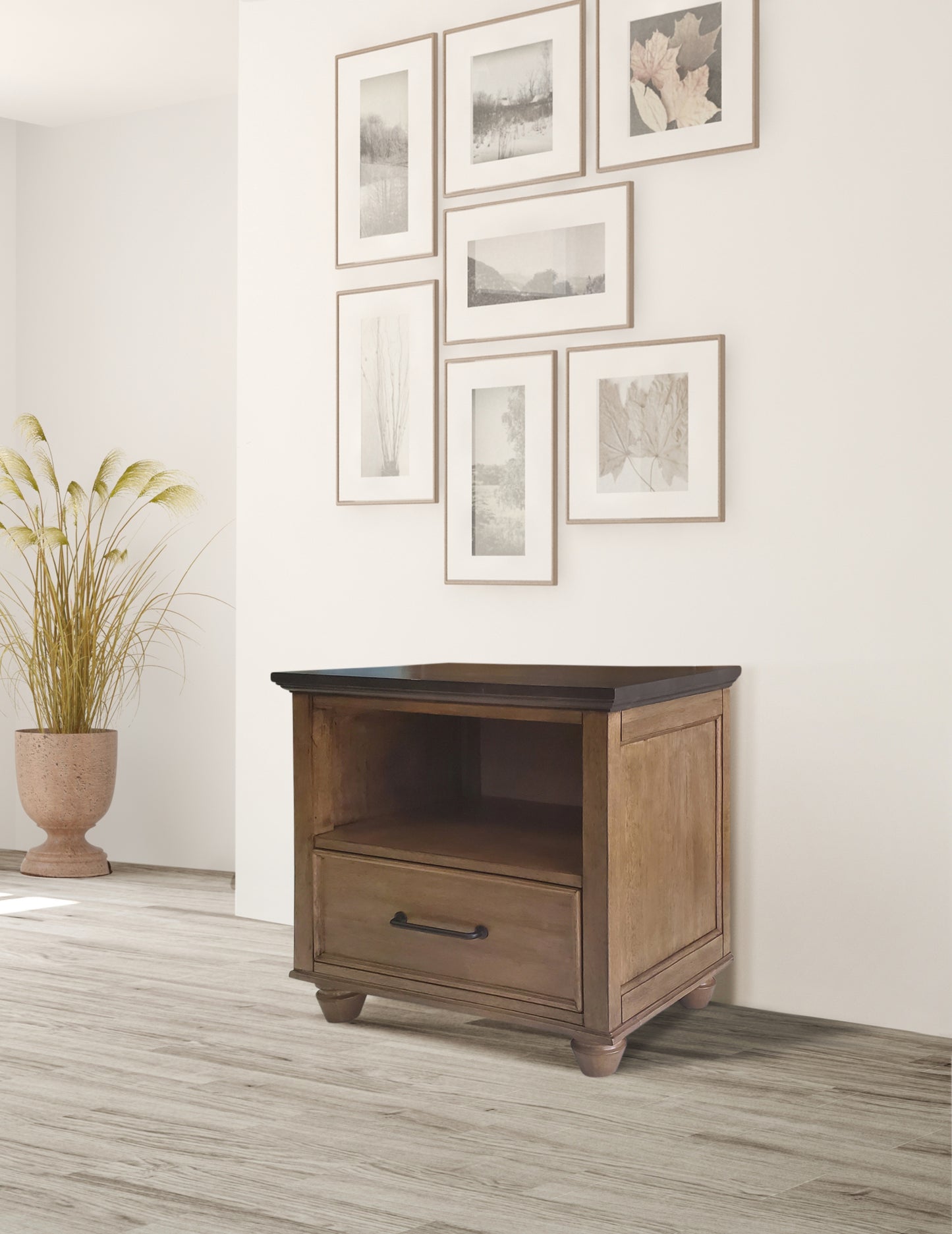 Vista 1D Nightstand - Hickory & Coal & Hickory & Shell