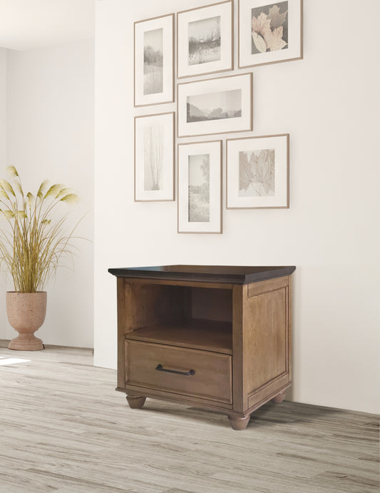 Vista 1D Nightstand - Hickory & Coal & Hickory & Shell