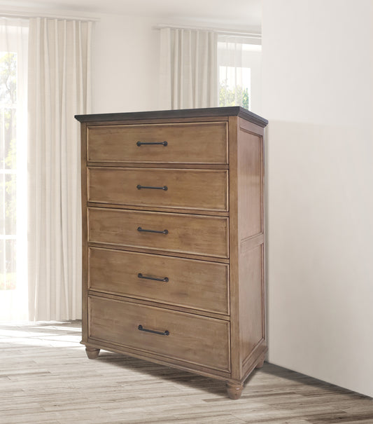 Vista 5 Drawer Chest - Hickory & Coal & Hickory & Shell